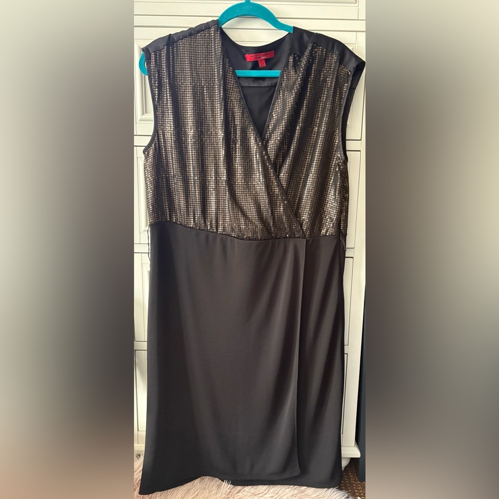 Narciso Rodriguez for Design Nation Black Sequined Classy Faux Wrap Dress sz XL